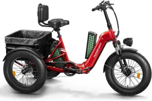Electric Tricycle for Adult, 110 Miles Range, 500 LB Load, 20'' Fat Tire Electric Trike with Large Basket, Rear Differential,48V/15Ah&18Ah Battery,750W Motor for Sand Road,City Road (Husky Plus)