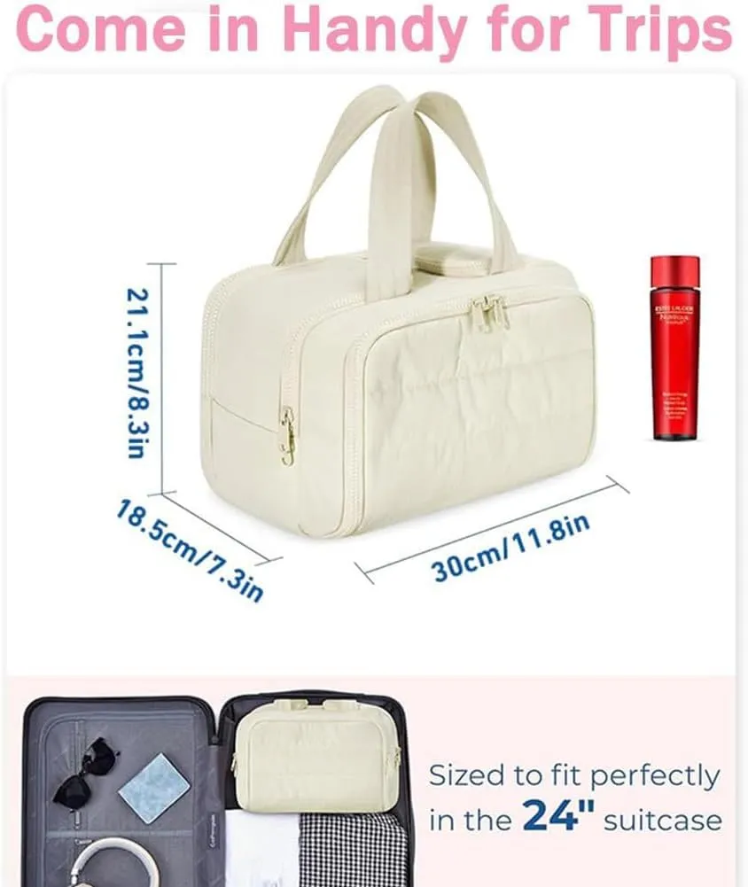 Elouva Toiletry Bag, Large Capacity Wide-Open Travel Makeup Bag, 4-in-1 Puffy Multi-functional Cosmetic Bags for Women, Portable Waterproof Open Flat Organizer Bags (Gray)