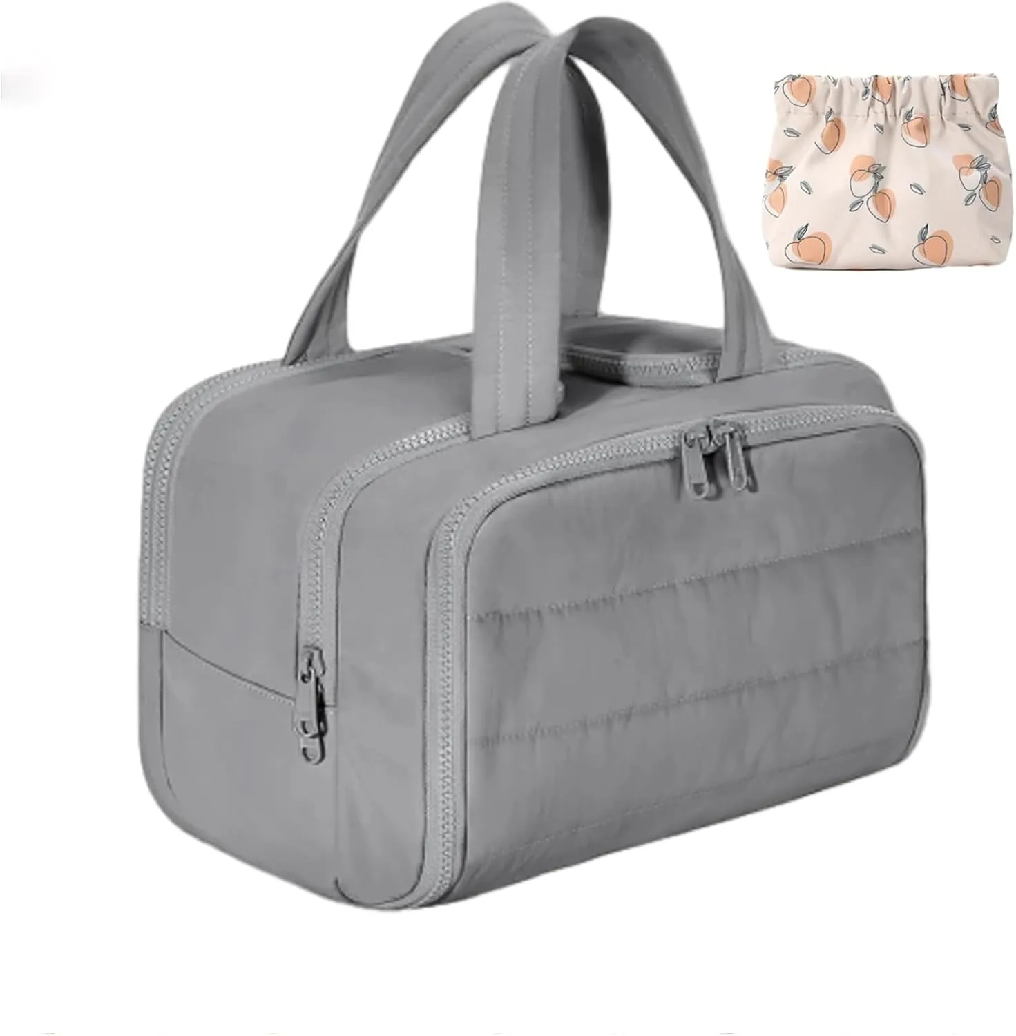 Elouva Toiletry Bag, Large Capacity Wide-Open Travel Makeup Bag, 4-in-1 Puffy Multi-functional Cosmetic Bags for Women, Portable Waterproof Open Flat Organizer Bags (Gray)