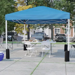 EMMA   OLIVER Tailgate Party Kit - 10'x10' Blue Pop-Up Canopy with Wheeled Case - 6' Bi-Fold Table with Handle - Height Adjustable Canopy - Easy to Store