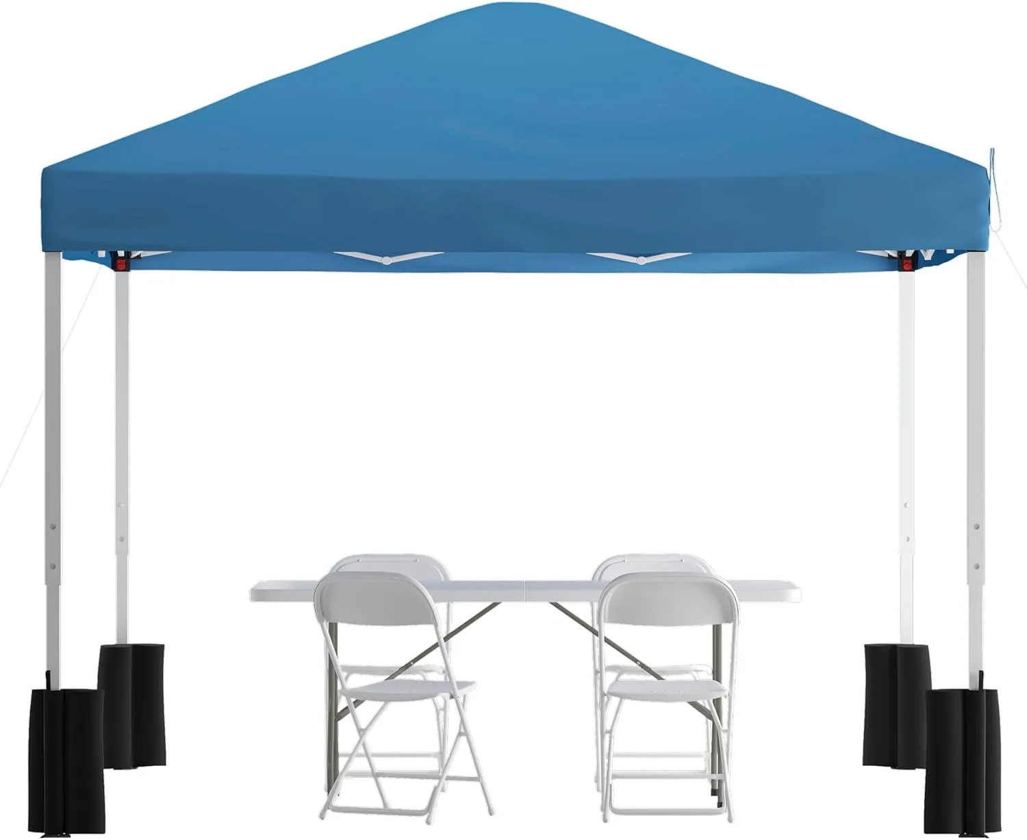 EMMA   OLIVER Tailgate Party Kit - 10'x10' Blue Pop-Up Canopy with Wheeled Case - 6' Bi-Fold Table with Handle - Height Adjustable Canopy - Easy to Store