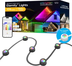 Enbrighten Vibe Eternity Permanent Outdoor Lights, 150ft, 108 RGBWIC LEDs, Smart Everyday Accent Lights, IP67 Waterproof, Compatible with Alexa, Google Home, Black, 85103