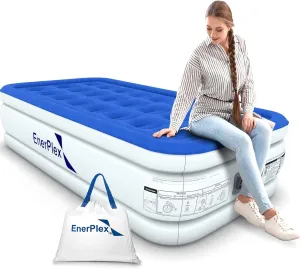 EnerPlex Twin Air Mattress with Built-in Pump - 13 Inch Double Height Inflatable Mattress for Camping, Home & Portable Travel - Durable Blow Up Bed with Dual Pump - Easy to Inflate/Quick Set UP﻿