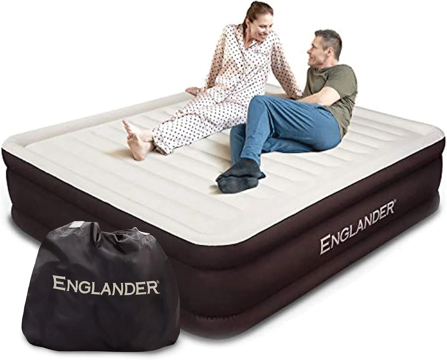 Englander California King Air Mattress with Built in Pump Raised - Double High- Luxury Size Camping Mattress - Blow Up Floor Bed for Home - Microfiber, Waterproof Airbed with Patch Kit