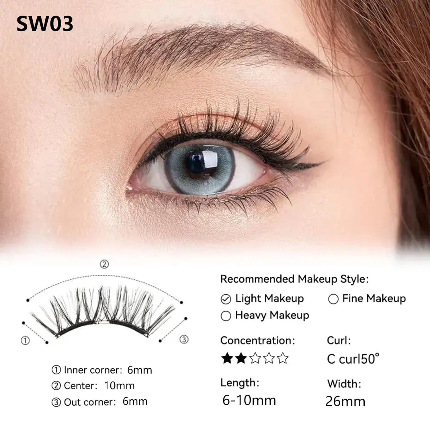 Enjuvie Magnetic Eyelashes 1 Pair Reusable, Reusable No Glue/Remover, Easy to Wear, Comfortable & Skin-Friendly (SW03-VELVET BLACK)