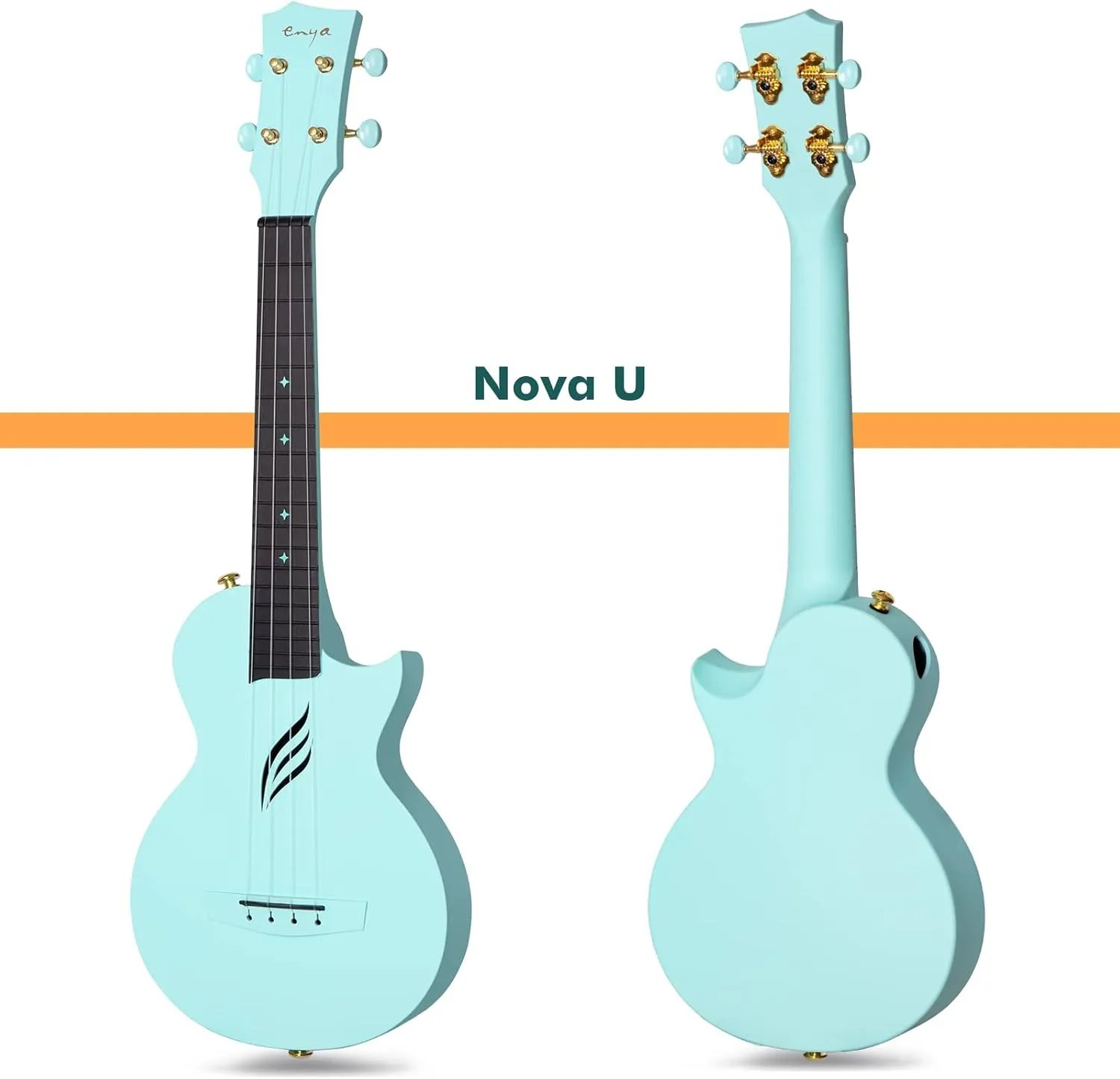 Enya Concert Ukulele Nova U 23’’ Carbon Fiber Travel Ukulele with Beginner Kit includes online lessons, case, strap, capo and strings (Blue)
