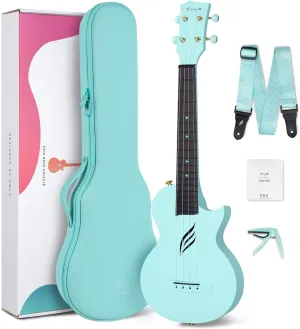 Enya Concert Ukulele Nova U 23’’ Carbon Fiber Travel Ukulele with Beginner Kit includes online lessons, case, strap, capo and strings (Blue)