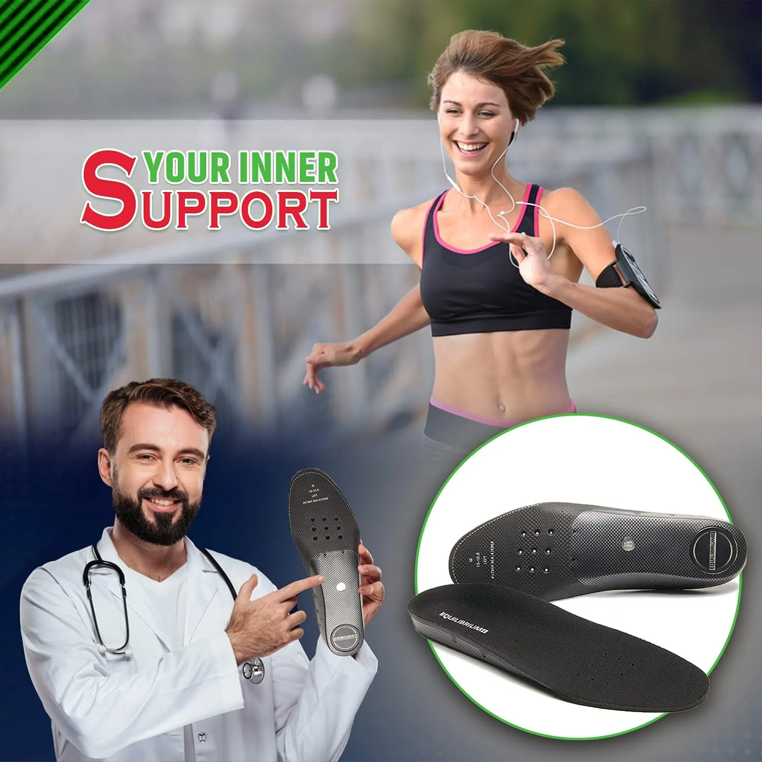 Equilibrium  Orthotic Plantar Fasciitis Arch and Balance Support Shoe Insoles for Men and Women Best Comfortable Inserts Relieving Foot, Arch,and Knee Pain,for Running,Walking,Sports (Women's/8-8.5)