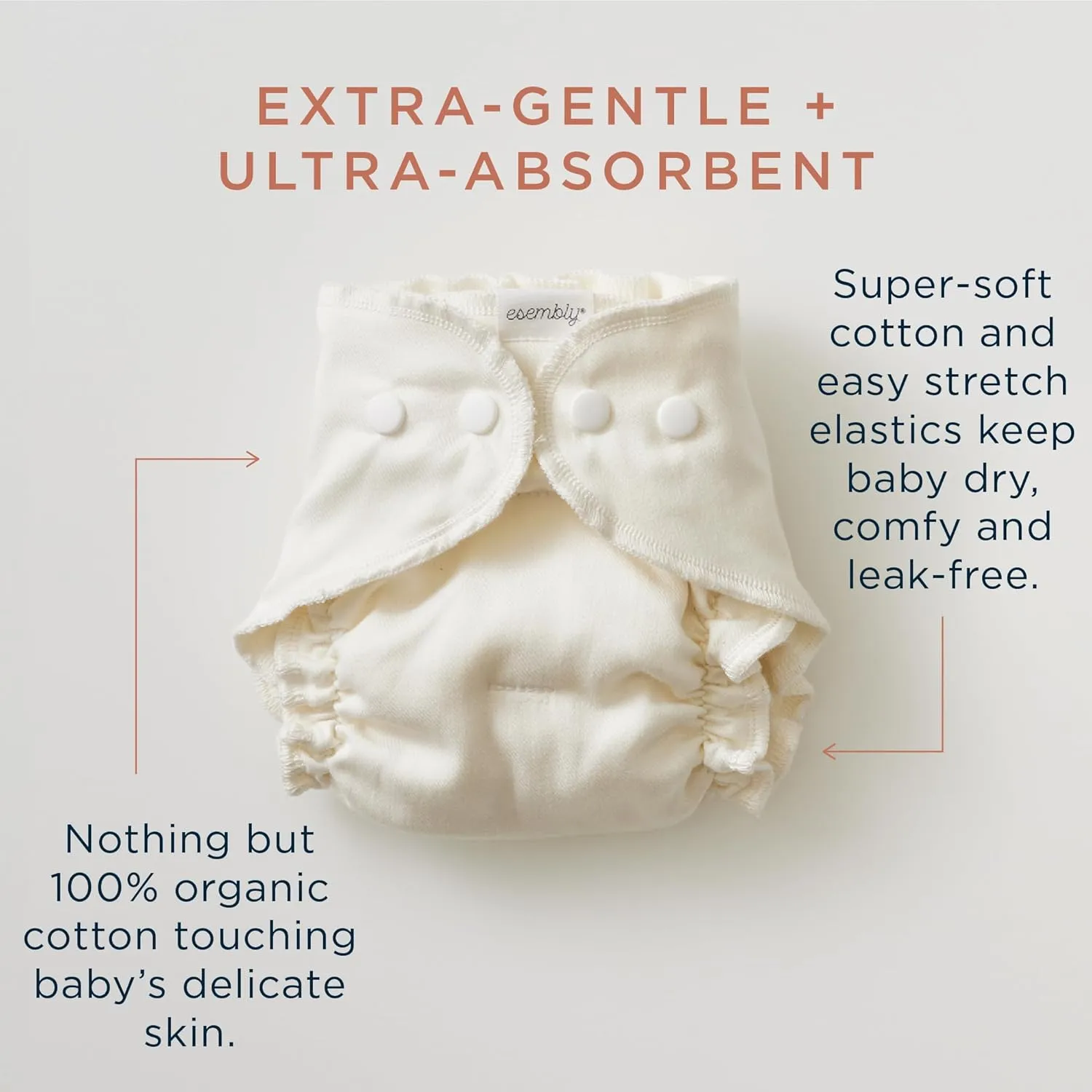 Esembly Cloth Diaper Try-It Kit, Starter Gift Set, Includes 3 Organic, Reusable Diapers Inners, 1 Stylish Outer, Patented Detergent & Wet Bag - Earth-Friendly Diapering, Aloe, Size 2 (18-35lbs)