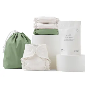Esembly Cloth Diaper Try-It Kit, Starter Gift Set, Includes 3 Organic, Reusable Diapers Inners, 1 Stylish Outer, Patented Detergent & Wet Bag - Earth-Friendly Diapering, Aloe, Size 2 (18-35lbs)