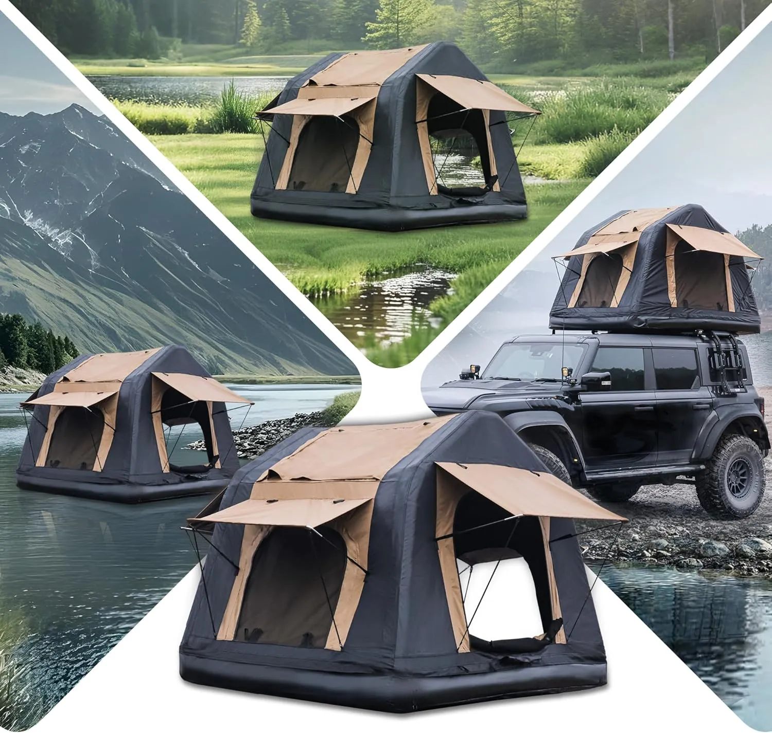 ESPIDOO 4x4 Offroad Roof Top Tent: Quick Inflatable Camping Shelter - Oxford Fabric & Ladder for SUVs/Trucks - Elevated Waterproof Design for Outdoor Adventures
