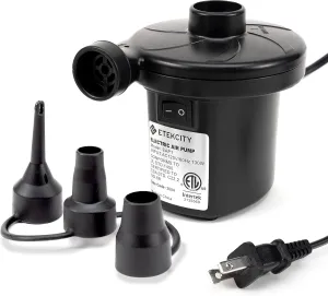 Etekcity Air Pump for Inflatables, Portable Electric Air Mattress Pump, Quick-Fill Perfect Inflator/Deflator for Couch, Blow up Pool Floats Raft Bed Boat Toy with Nozzles, 110-120V, Black