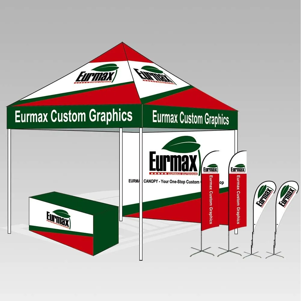 Eurmax USA 10 x 10 Pop up Canopy Commercial Tent Outdoor Party Canopies with 4 Removable Zippered Sidewalls and Roller Bag Bonus 4 Canopy Sand Bags & 24 Squre Ft Extended Awning(Forest Green)