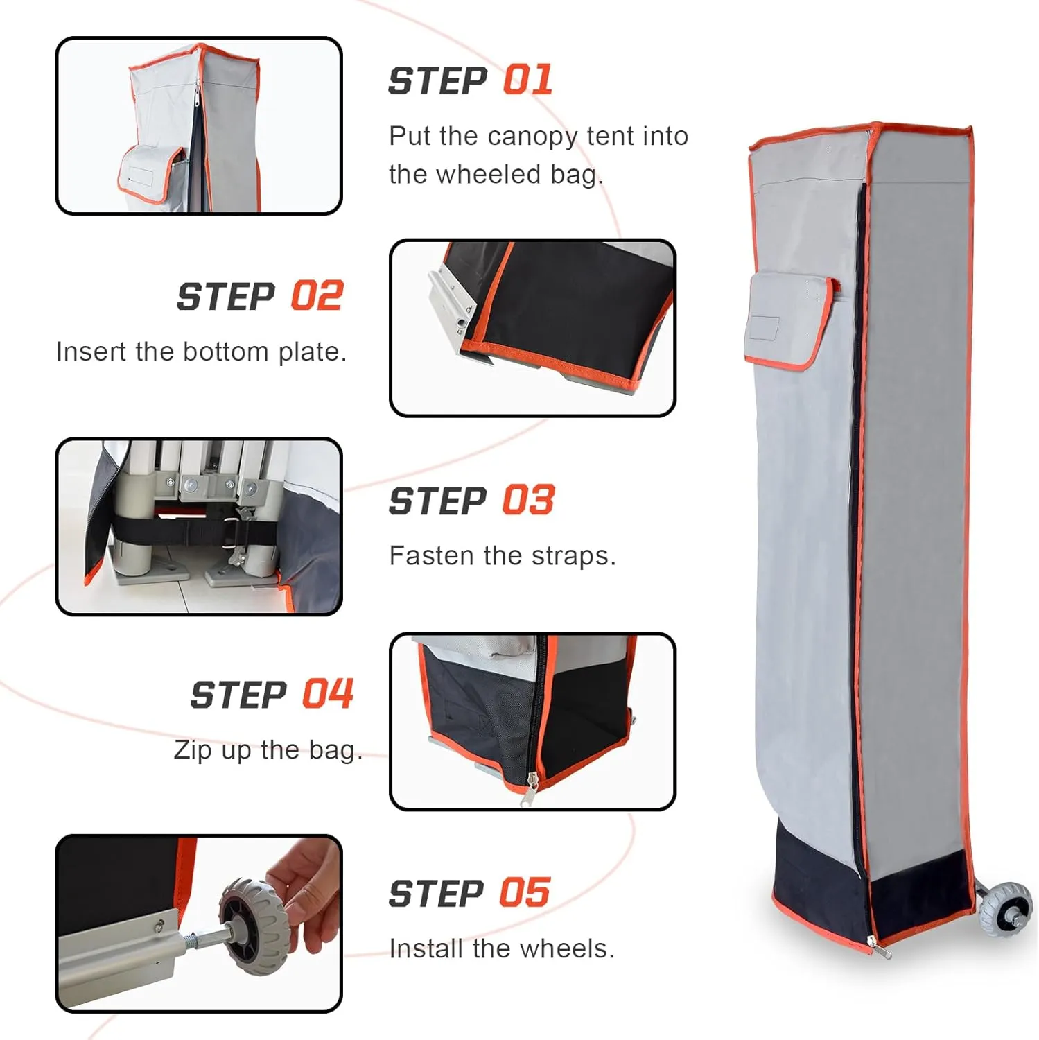 Eurmax USA Heavy Duty Wheeled Roller Bag Pop up Canopy Tent Universal Rolling Storage Bag for 10x10 Canopy Instant Tent (Grey)