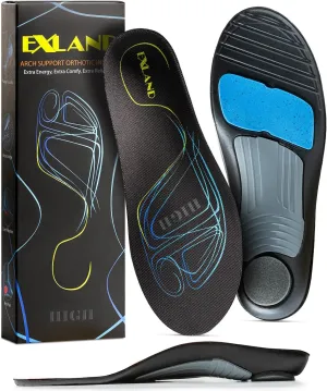 Exland Plantar Fasciitis Insoles - High Arch Support for Supination - Pain Relief - M Size 8-9.5 Men | 9.5-11 Women - Custom Orthotic Shoe Inserts