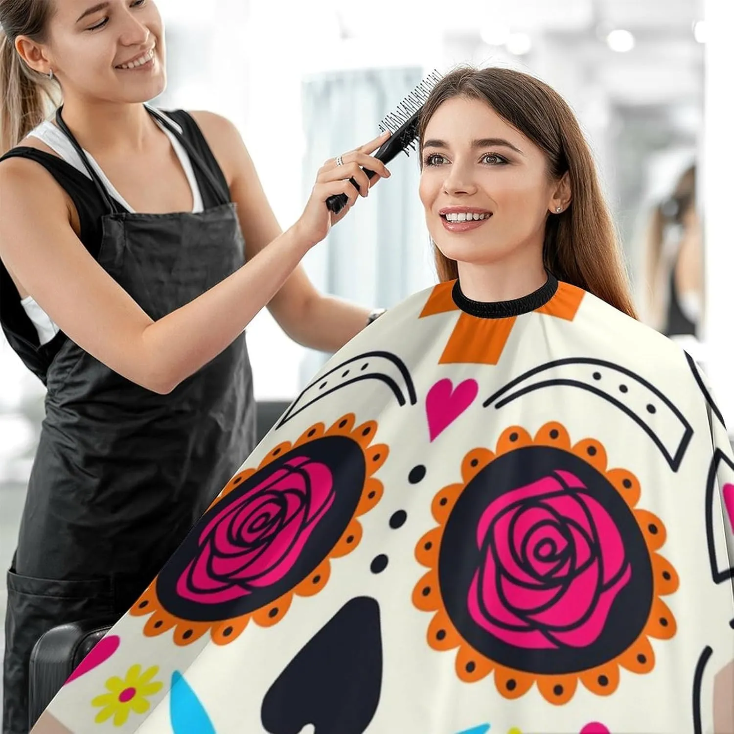 Extra Large Hair Styling Cape - Sugar Skulls Art Salon Cape Apron Hair-Cutting Gown for Styling Hair Cut Hairdresser