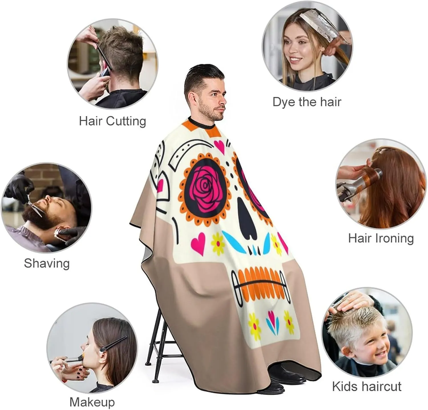Extra Large Hair Styling Cape - Sugar Skulls Art Salon Cape Apron Hair-Cutting Gown for Styling Hair Cut Hairdresser