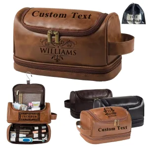 EXTRA Large Personalized Leather Toiletry Bag For Men, Husband, Dad Large Capacity PU Leather Travel Dopp Kit Handcrafted Engraved Custom Name Gift For Fathers Day Anniversary| Wedding Groomsmen Gifts