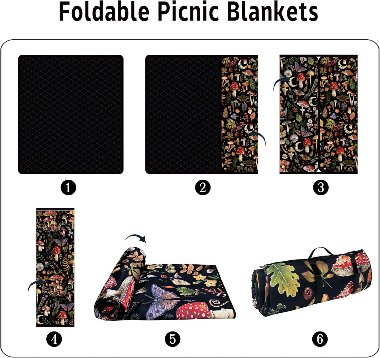 Extra Large Picnic Blankets Waterproof Foldable (60"x 80") Mushroom Beach Blanket Waterproof Sandproof,3-Layer Thicking Mat Outdoor Packable Camping Blanket
