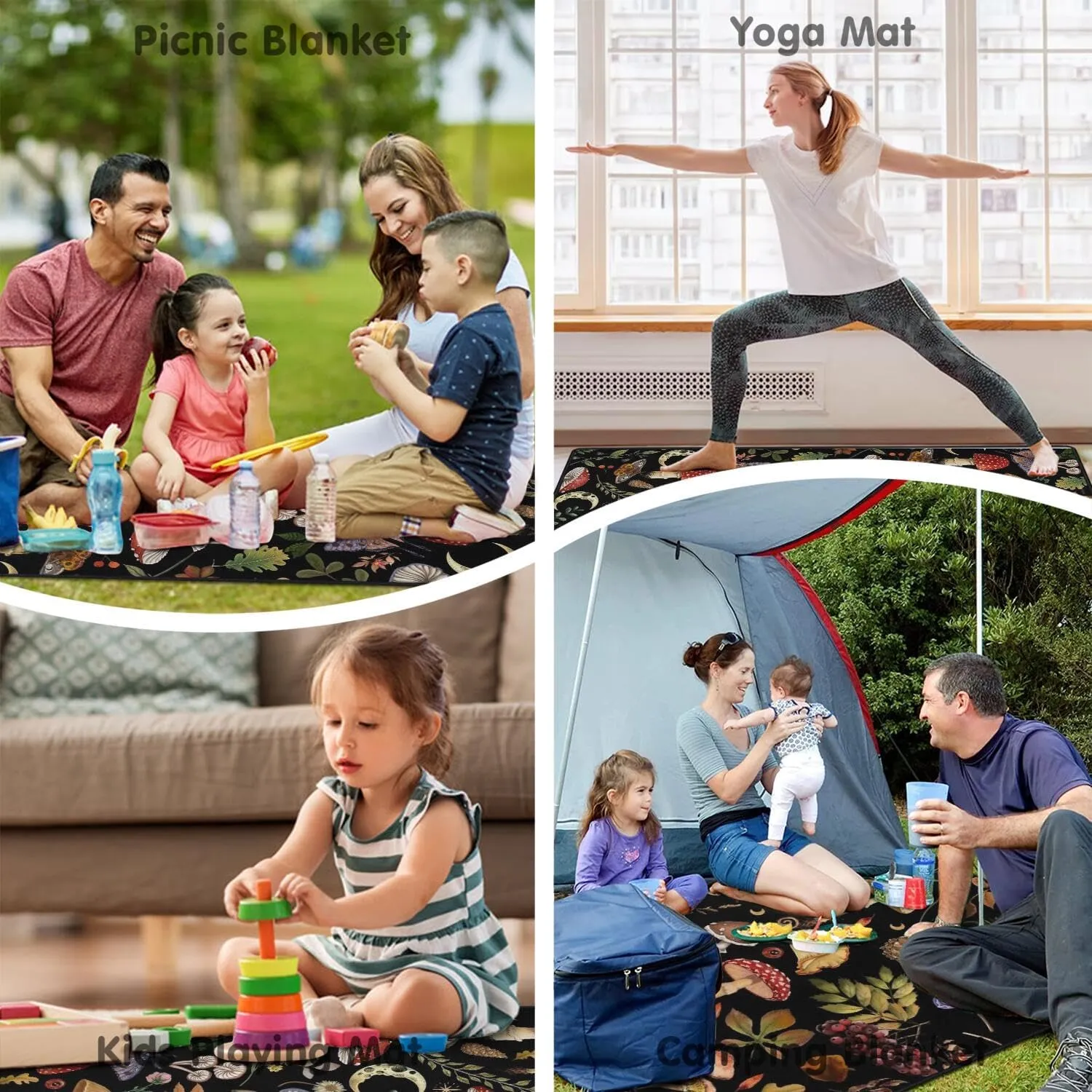 Extra Large Picnic Blankets Waterproof Foldable (60"x 80") Mushroom Beach Blanket Waterproof Sandproof,3-Layer Thicking Mat Outdoor Packable Camping Blanket