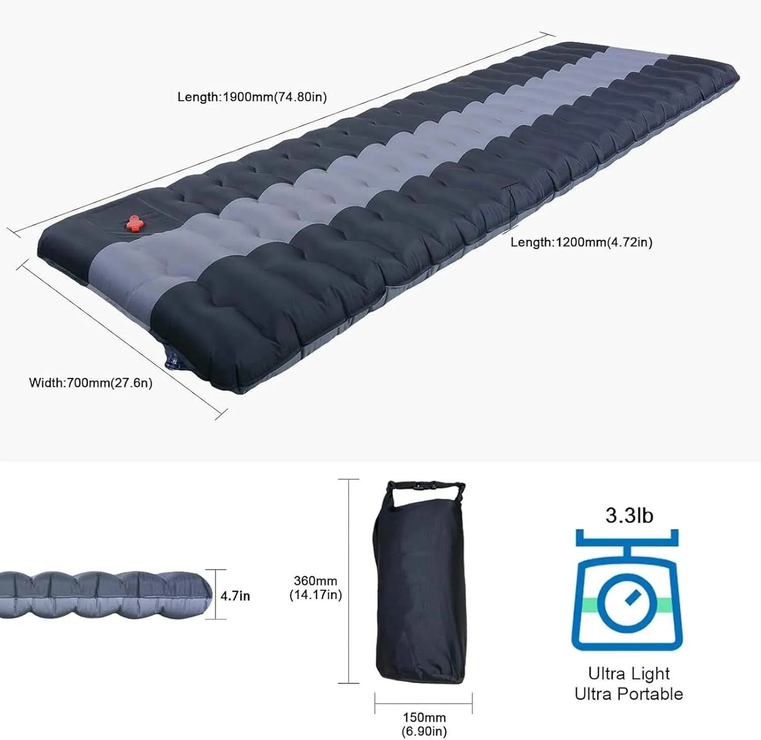 Extra-Thick Inflatable Sleeping Pad with Built-in Pump, The Most Comfortable Camping Mattress, Suitable for Backpacking, Car Travel and Hiking, Compact and Lightweight