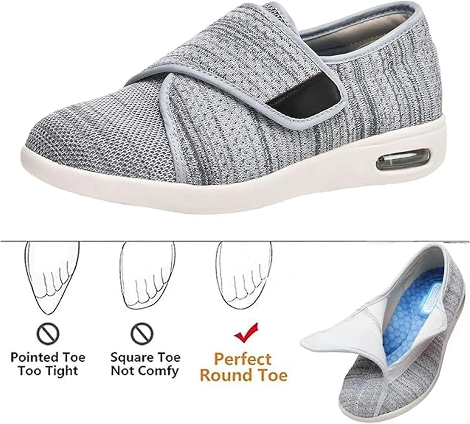 Extra Wide Walking Sneakers, Lightweight Elderly Shoes, Orthopedic Comfy Casual Slippers, with Adjustable Closure Strap, Ideal for Diabetes, Plantar Fasciitis and Swollen Feet