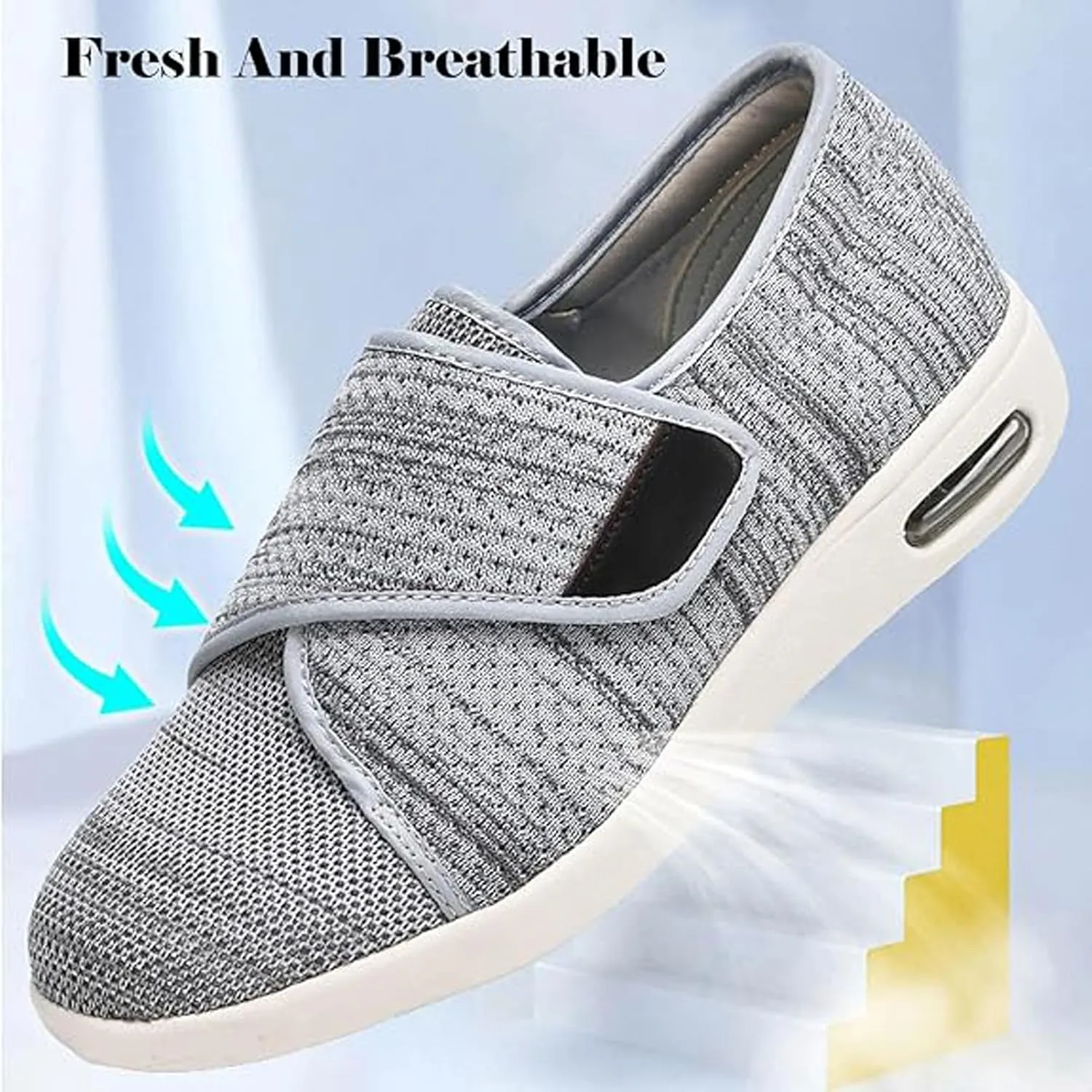 Extra Wide Walking Sneakers, Lightweight Elderly Shoes, Orthopedic Comfy Casual Slippers, with Adjustable Closure Strap, Ideal for Diabetes, Plantar Fasciitis and Swollen Feet