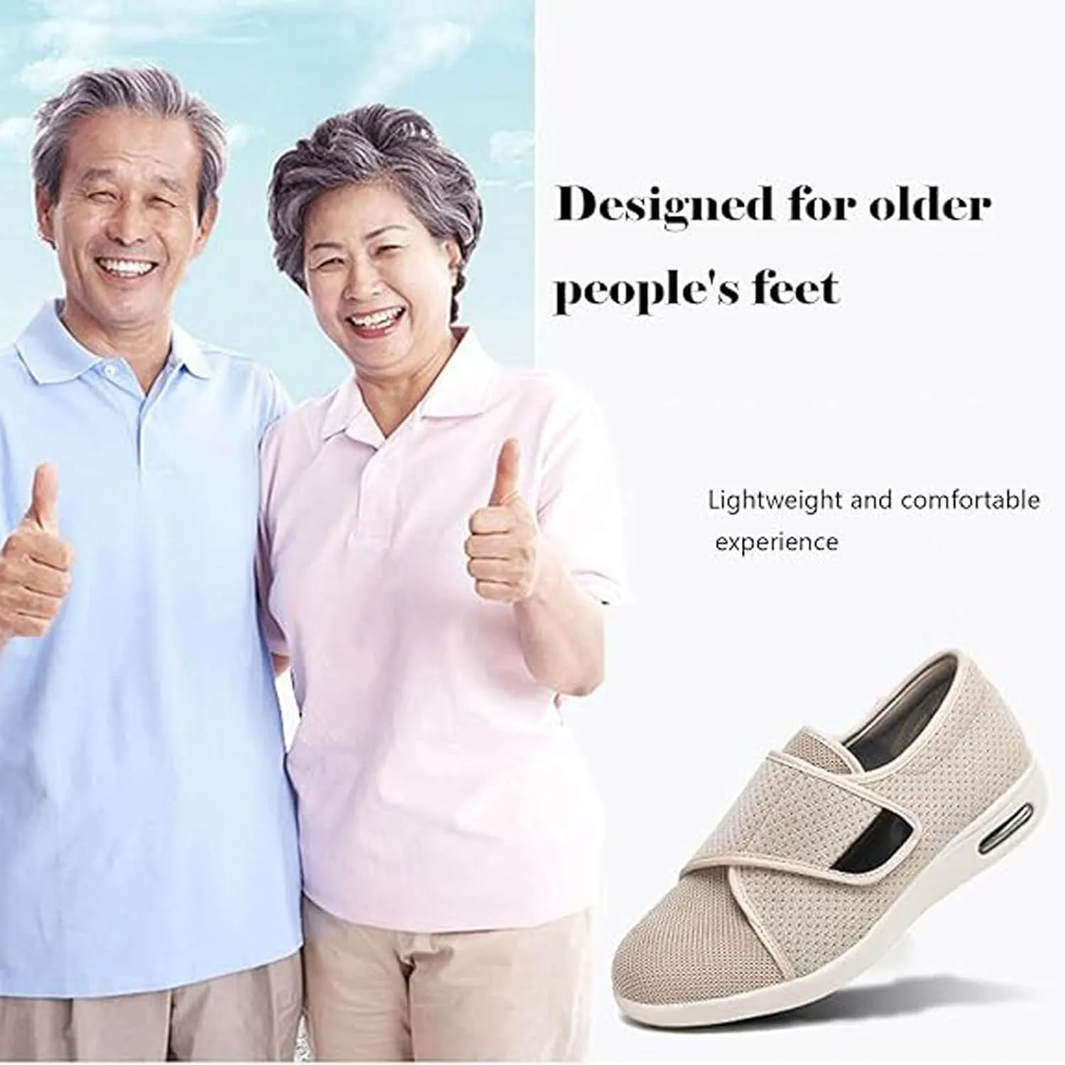 Extra Wide Walking Sneakers, Lightweight Elderly Shoes, Orthopedic Comfy Casual Slippers, with Adjustable Closure Strap, Ideal for Diabetes, Plantar Fasciitis and Swollen Feet