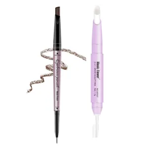 Eyebrow Pencil - Dark Brown Dual Ended Brow Pen & Eyebrow Wax Pen, Waterproof Smudge Proof Long Lasting Eyebrow Pen, Eyebrow Waxing Shaping Clear Eye Makeup Kit