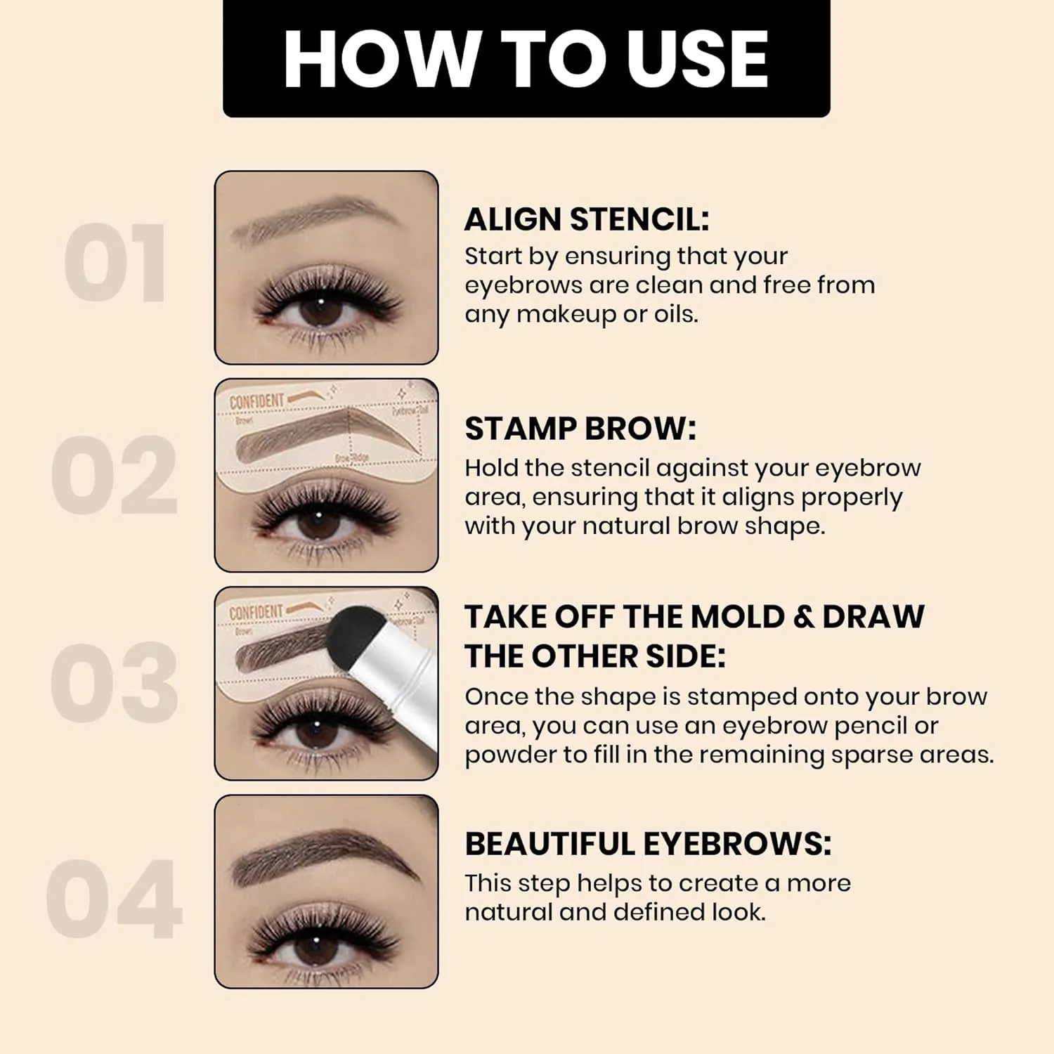 Eyebrow Stamp Stencil Kit with 10 Reusable Eyebrow Stencils and 2 Eyebrow Spiral Brushes, Professional One Step Brow Stamp Shaping Styling Kit Long-Lasting Easy to Use, Waterproof (Medium Brown)