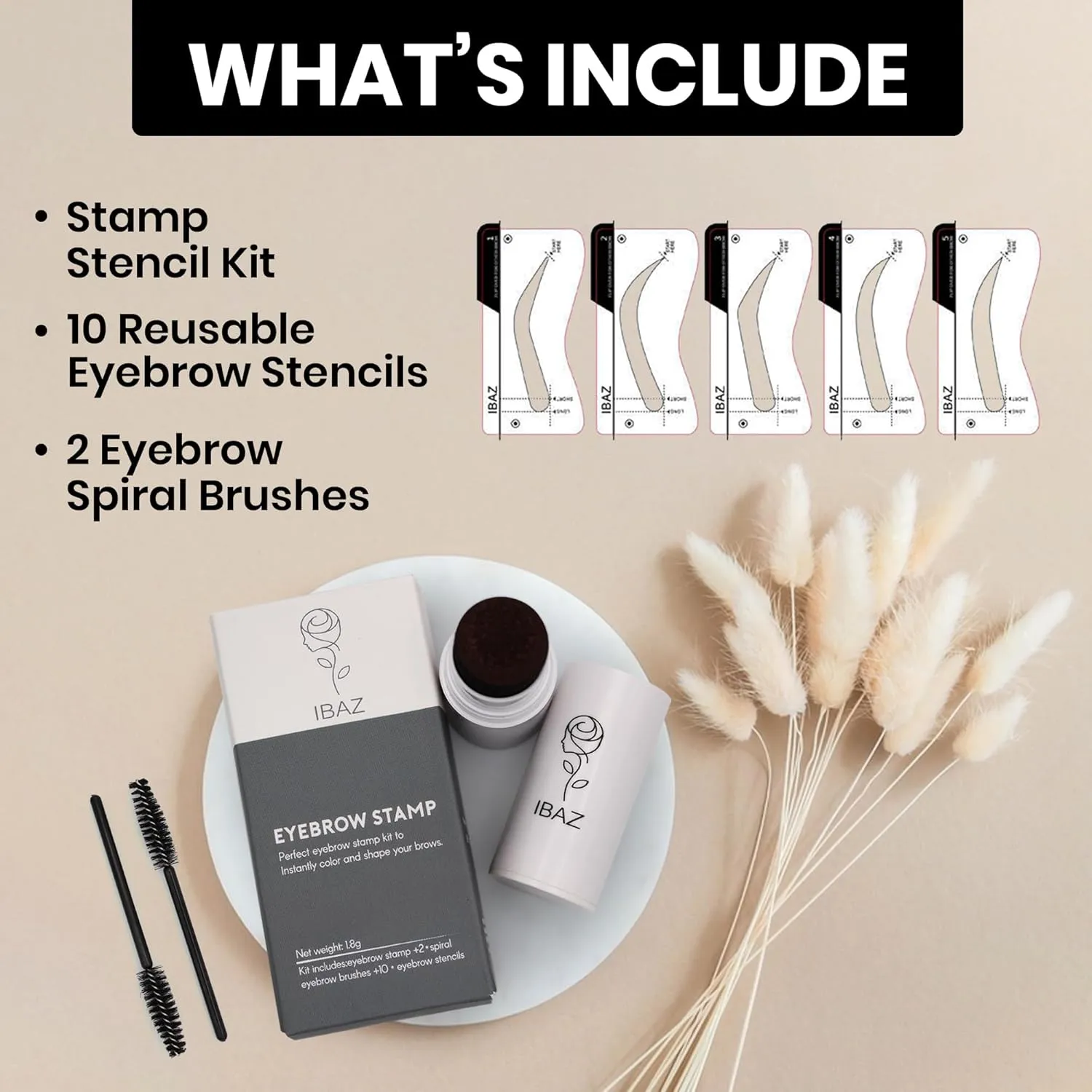 Eyebrow Stamp Stencil Kit with 10 Reusable Eyebrow Stencils and 2 Eyebrow Spiral Brushes, Professional One Step Brow Stamp Shaping Styling Kit Long-Lasting Easy to Use, Waterproof (Medium Brown)