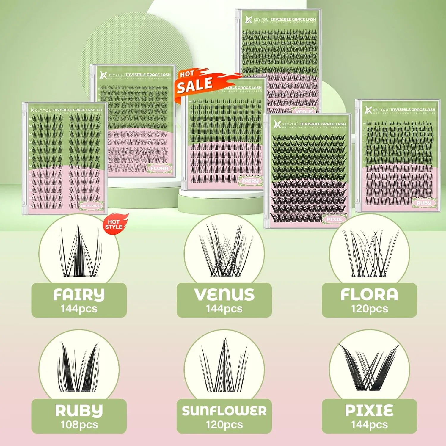 Fairy Lash Clusters Kit Manga Lash Extension Kit D Curl KEYYOU 144Pcs Eyelash Extension Kit Wispy Natural Invisible Band Lash Kit with Waterproof DIY Lash Extension Kit at Home(Fairy-D-8-18MIX)