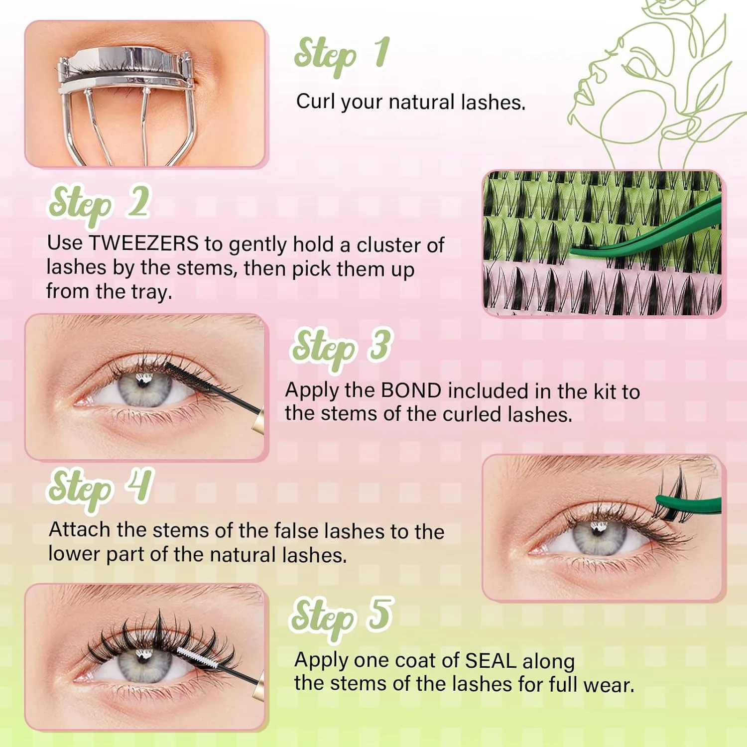 Fairy Lash Clusters Kit Manga Lash Extension Kit D Curl KEYYOU 144Pcs Eyelash Extension Kit Wispy Natural Invisible Band Lash Kit with Waterproof DIY Lash Extension Kit at Home(Fairy-D-8-18MIX)