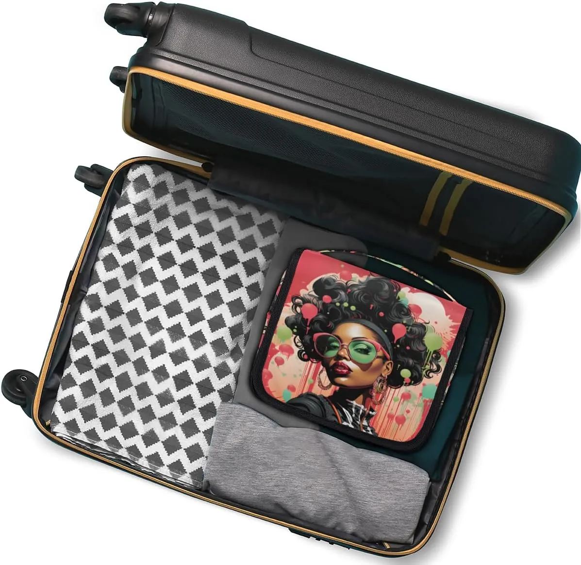 Fashion African Girl Travel Toiletry Bag with Hanging Hook, Waterproof Toiletries Bag for Women, Portable Makeup Organizer for Makeup Brushes Digital Accessories, Hanging Cosmetics Bag for Bathroom