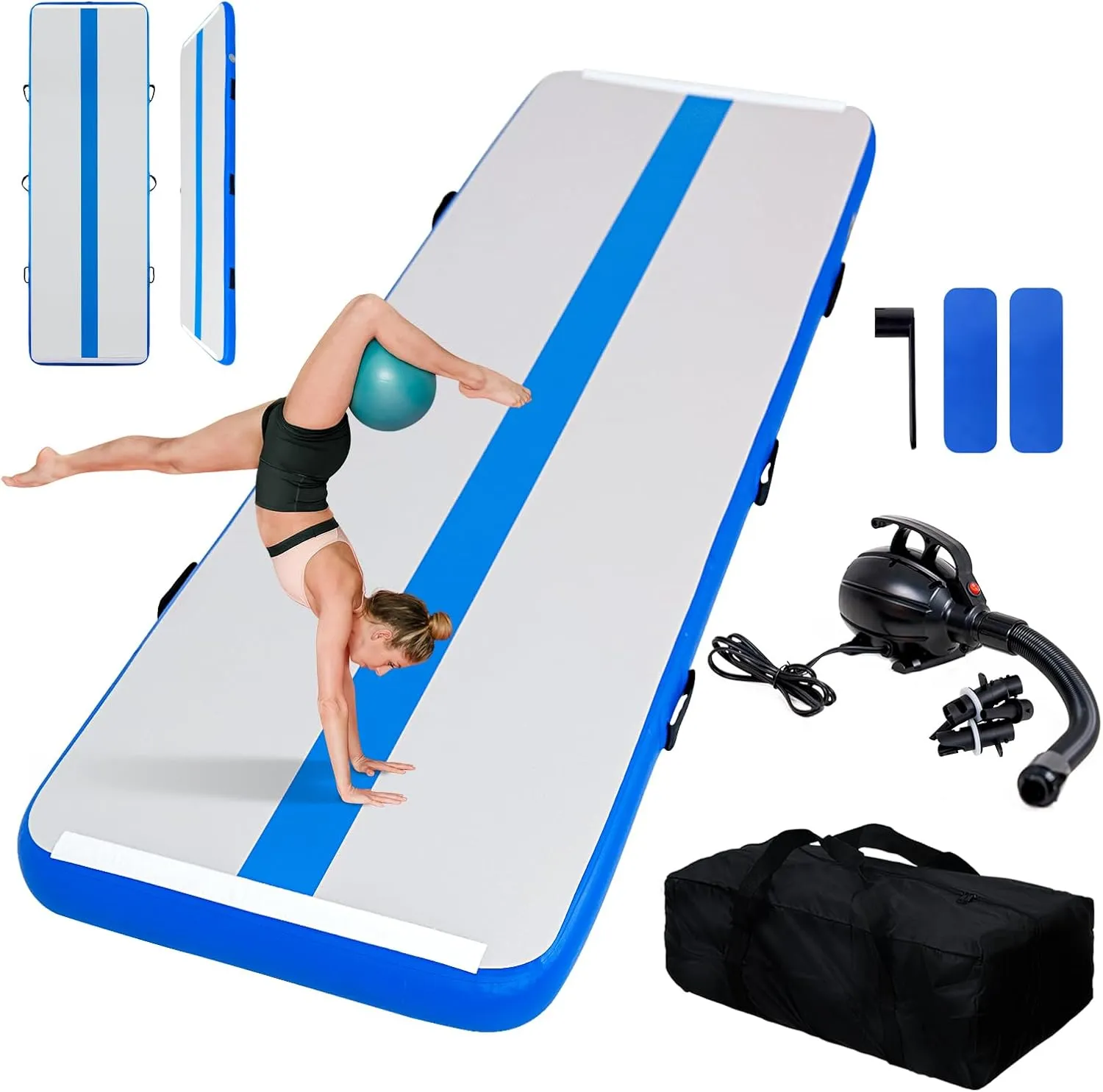 FEATH-R-LITE 10/13ft Inflatable Gymnastics Tumble Track Tumbling Mat 4in Thick Air Floor Tumble Track with Electric Pump for Cheer Leading/Gymnastics/Beach/Gym/Home