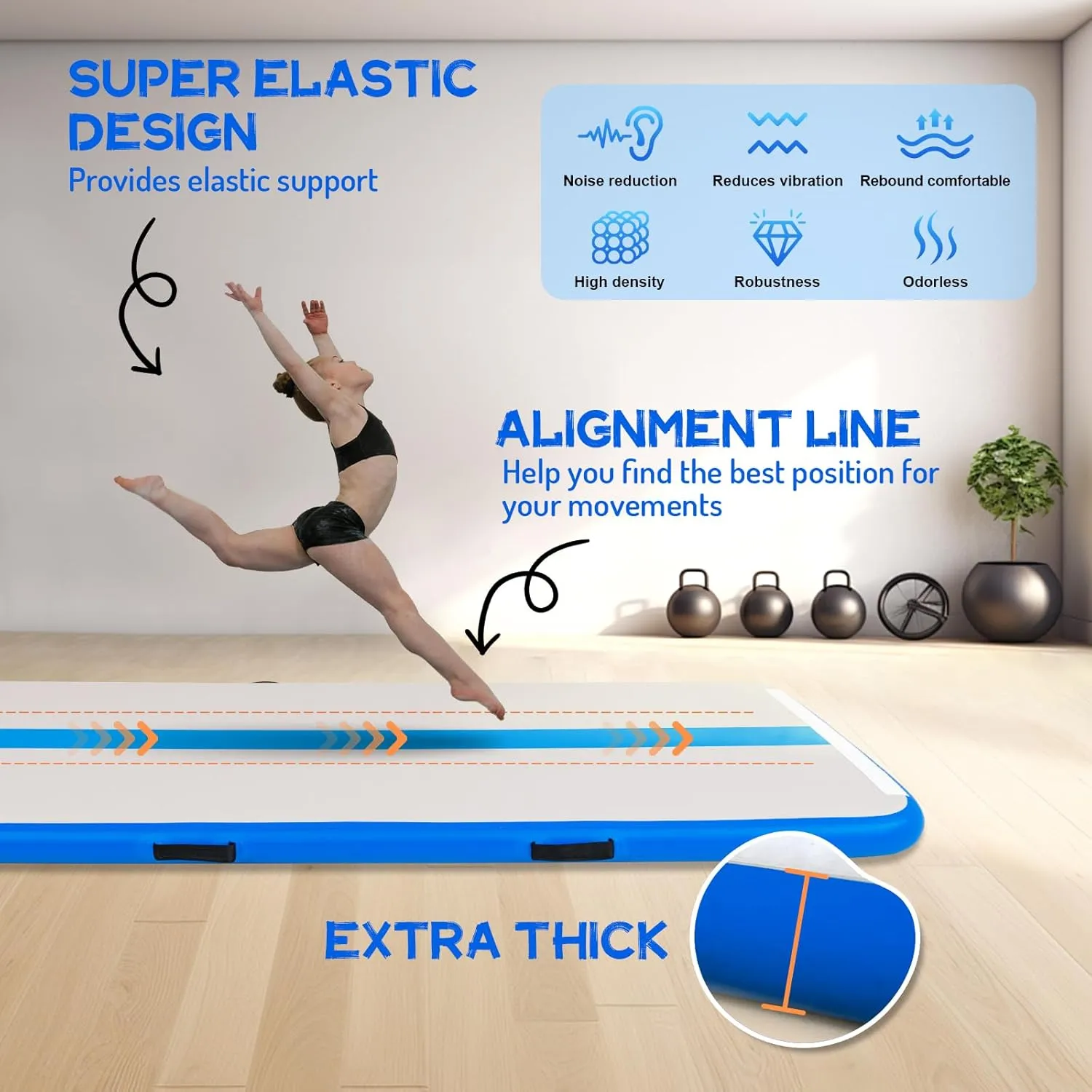 FEATH-R-LITE 10/13ft Inflatable Gymnastics Tumble Track Tumbling Mat 4in Thick Air Floor Tumble Track with Electric Pump for Cheer Leading/Gymnastics/Beach/Gym/Home