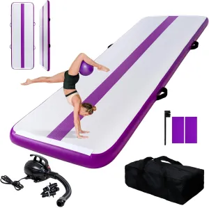 FEATH-R-LITE 10ft Inflatable Gymnastics Tumble Track Tumbling Mat 4in Thick Air Floor Tumble Track with Electric Pump for Cheer Leading/Gymnastics/Beach/Gym/Home(Purple)
