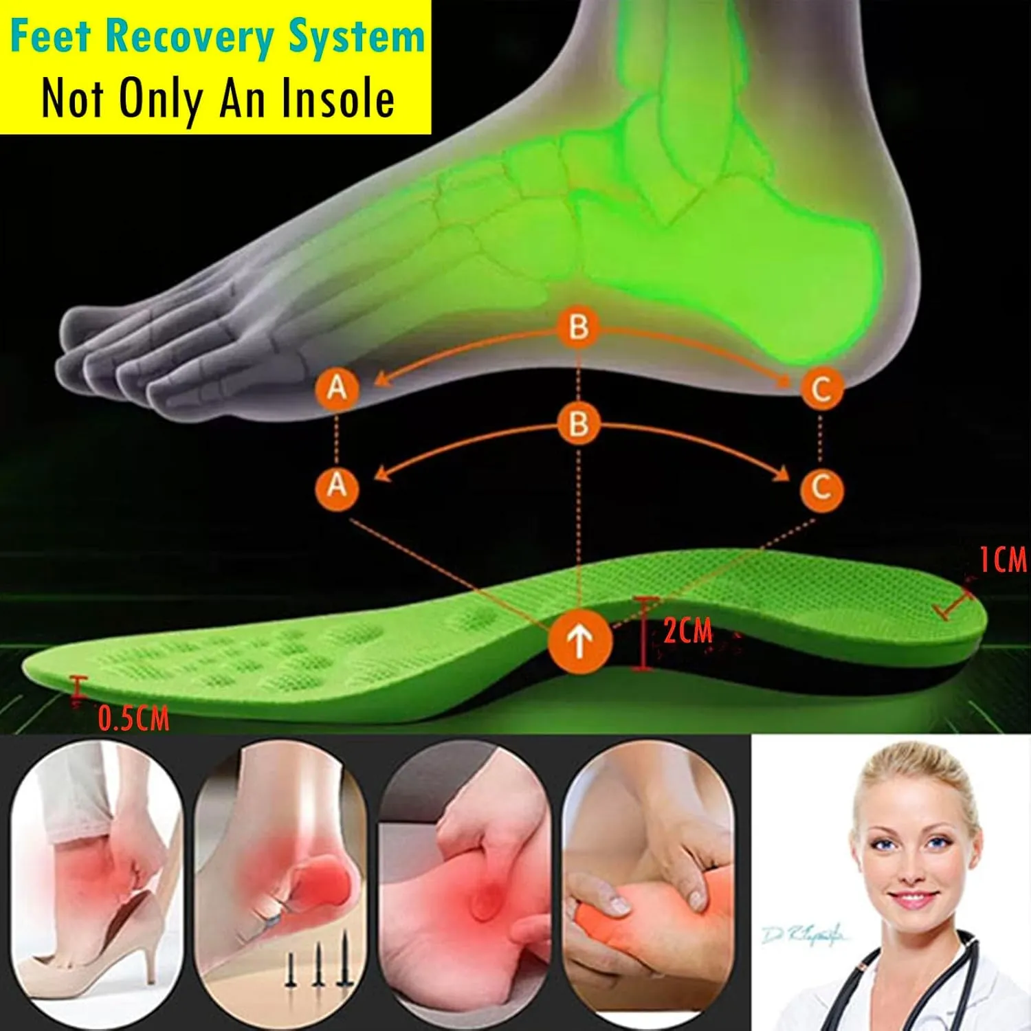 Feet Recovery System for Feet Pain and Fatigue Orthotic Insoles Magnetic Therapy Acupoint Massage Arch Support Gel Insoles 3D-Xpain™-Poron Plantar Fasciitis Metatarsalgia Orthopedic Insoles