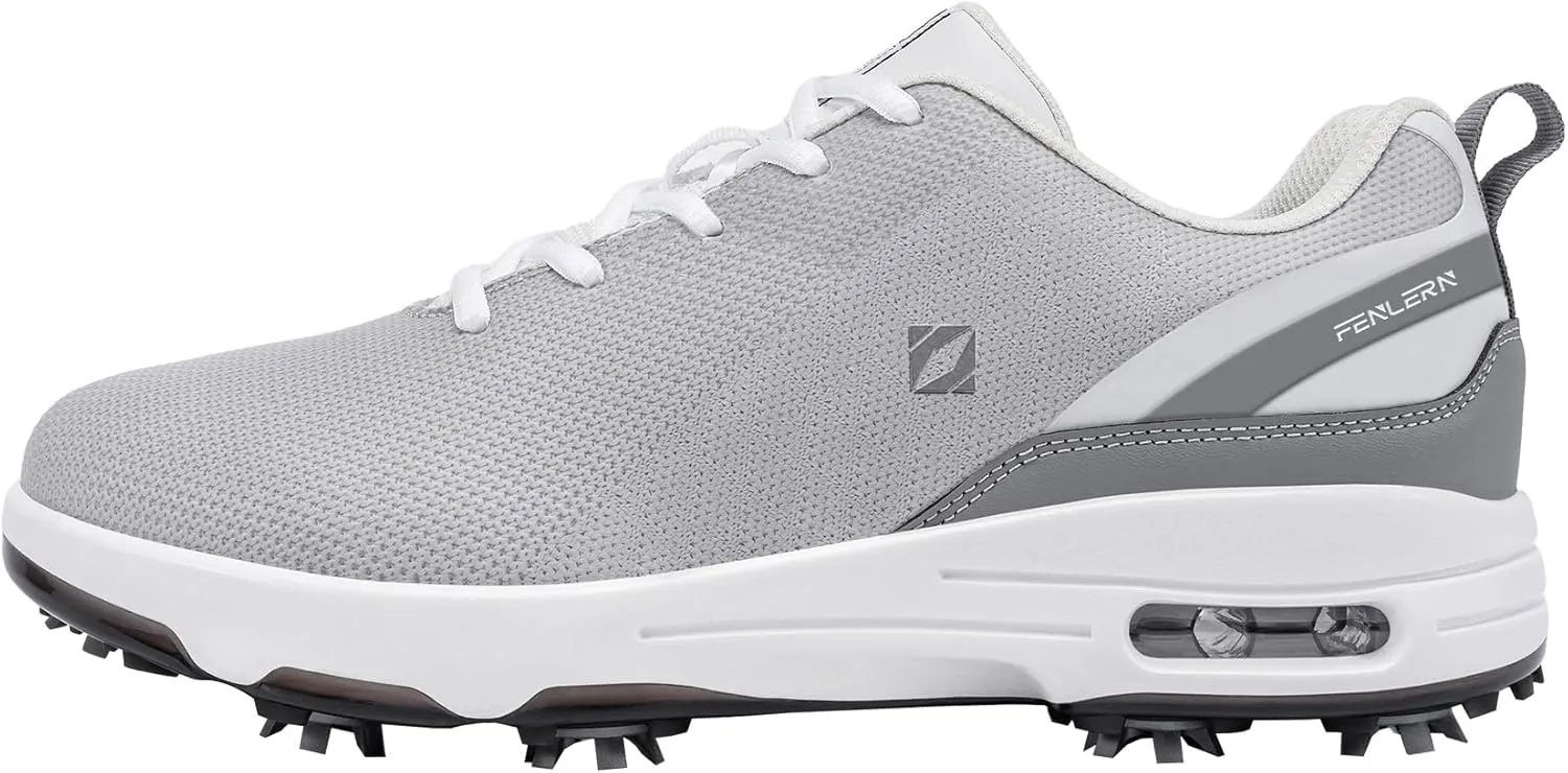 FENLERN Golf Shoes Men, Spiked, Waterproof Leather Upper, Cushioning F006