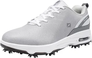 FENLERN Golf Shoes Men, Spiked, Waterproof Leather Upper, Cushioning F006