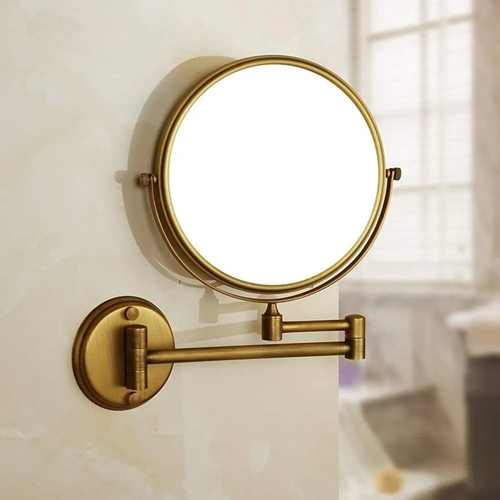 FIDEMM Vanity Mirror Copper Beauty Mirror 8 Inch Makeup Mirror Wall Mounted Telescopic Double 3 Times Magnifying Glass Mirror