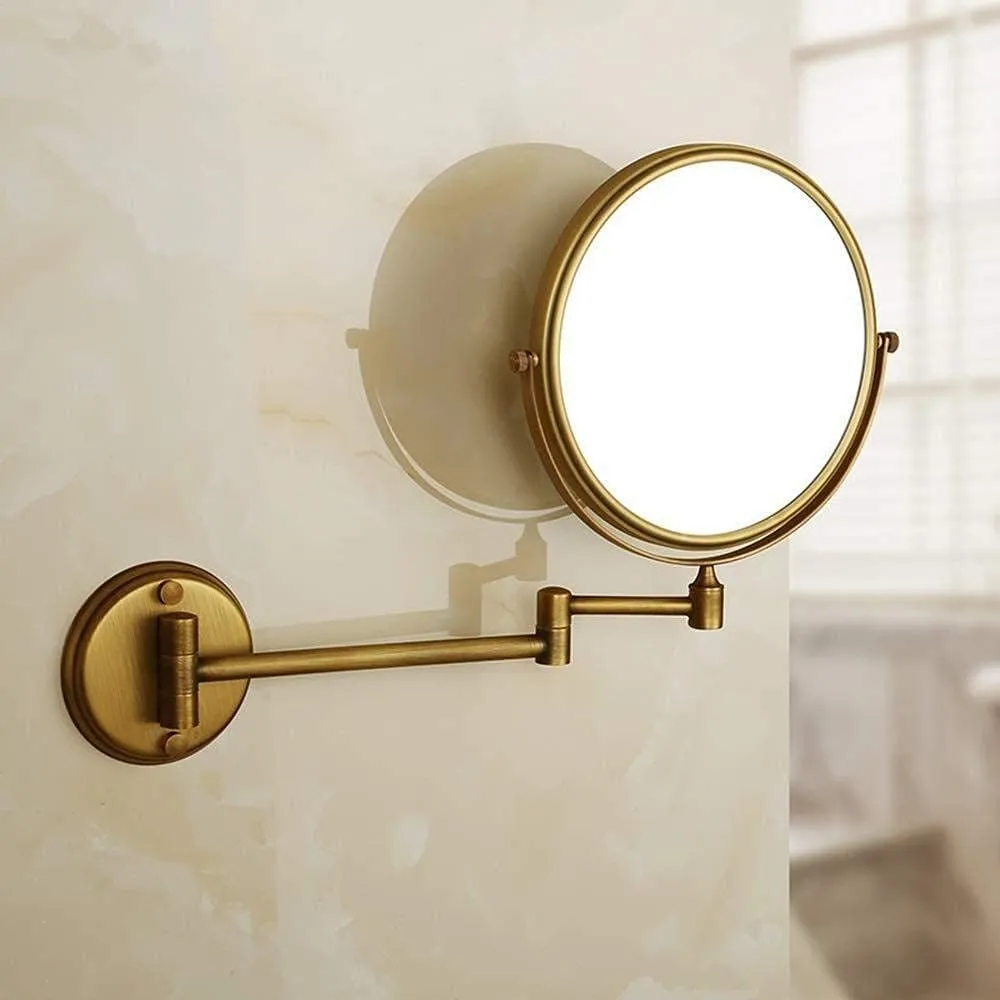 FIDEMM Vanity Mirror Copper Beauty Mirror 8 Inch Makeup Mirror Wall Mounted Telescopic Double 3 Times Magnifying Glass Mirror