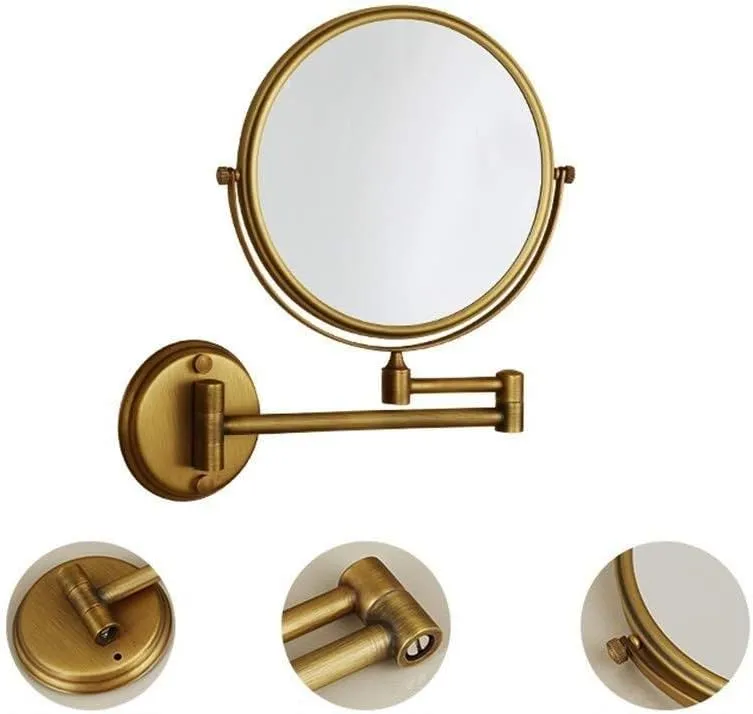 FIDEMM Vanity Mirror Copper Beauty Mirror 8 Inch Makeup Mirror Wall Mounted Telescopic Double 3 Times Magnifying Glass Mirror