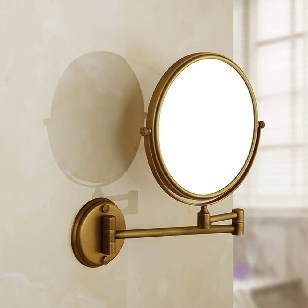 FIDEMM Vanity Mirror Copper Beauty Mirror 8 Inch Makeup Mirror Wall Mounted Telescopic Double 3 Times Magnifying Glass Mirror