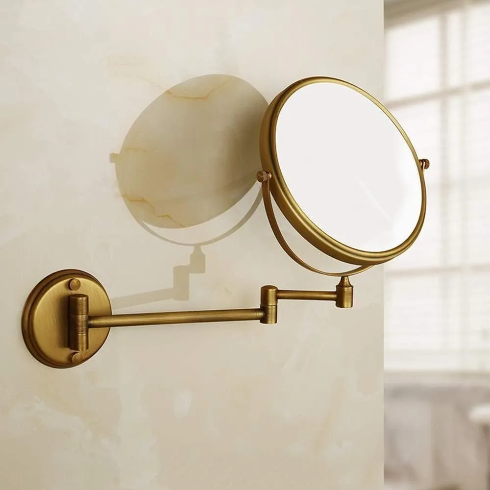 FIDEMM Vanity Mirror Copper Beauty Mirror 8 Inch Makeup Mirror Wall Mounted Telescopic Double 3 Times Magnifying Glass Mirror