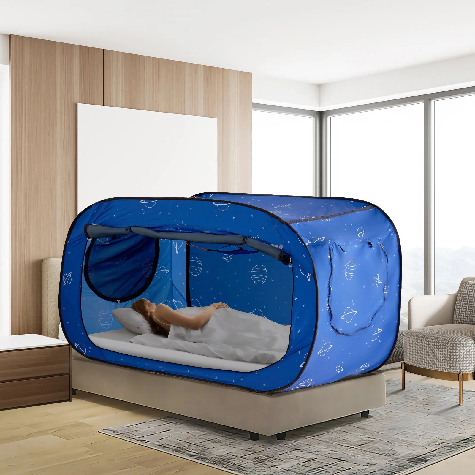 (FINAL PRICES ARE LOWER ON OUR SITE!) VEVOR 2 Doors Bed Tent Breathable Tent Light Blackout with 0.33 in Fiber Poles