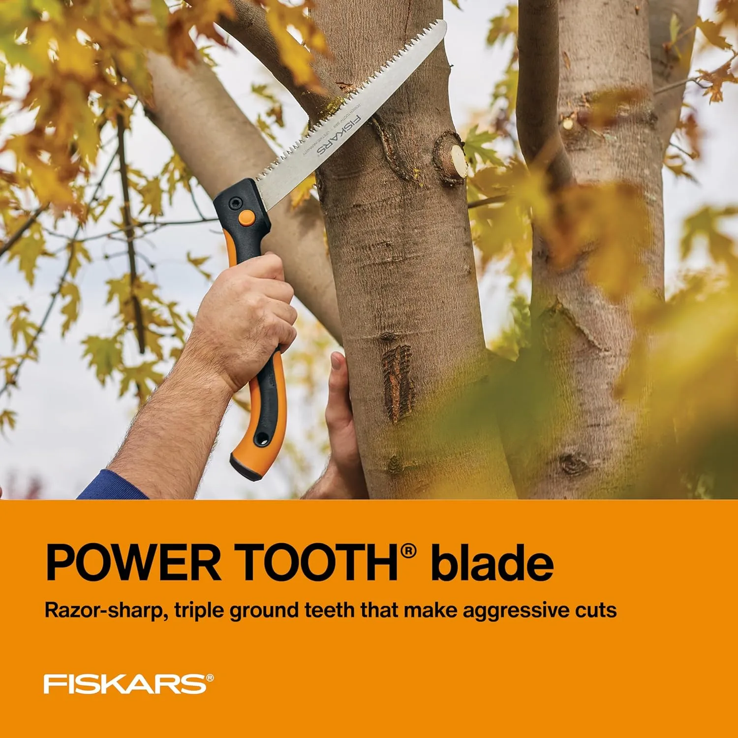 Fiskars Hand Saw, Folding Saw with Dual Position Locking Saw Blade for Overhand Cuts and Under Cuts and Power Tooth Blade with Triple Ground Teeth, Soft Grip 10-Inch Pruning Saw