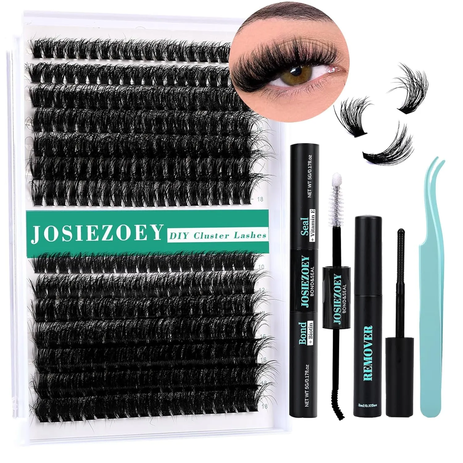 Fluffy Lash Clusters Kit 60D 80D DIY Lash Extension Kit with 10-18MM Thick Individual Lashes Cluster Lash Bond and Seal Remover Tweezers for Eyelash Extension at Home(Kit-60D 80D-280Pcs)