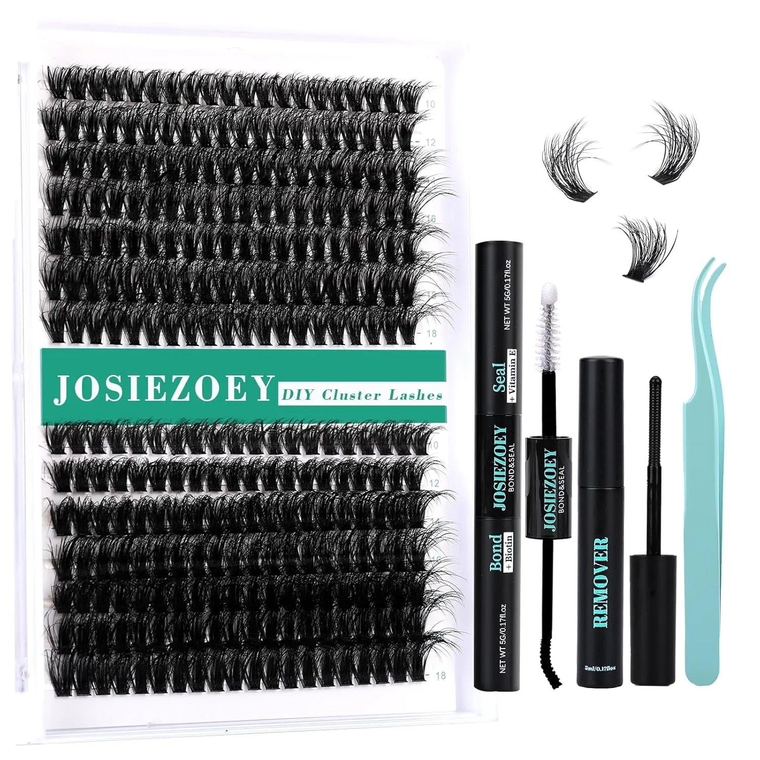 Fluffy Lash Clusters Kit 60D 80D DIY Lash Extension Kit with 10-18MM Thick Individual Lashes Cluster Lash Bond and Seal Remover Tweezers for Eyelash Extension at Home(Kit-60D 80D-280Pcs)