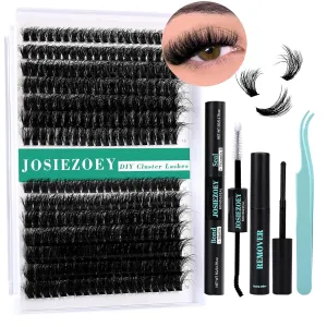 Fluffy Lash Clusters Kit 60D 80D DIY Lash Extension Kit with 10-18MM Thick Individual Lashes Cluster Lash Bond and Seal Remover Tweezers for Eyelash Extension at Home(Kit-60D 80D-280Pcs)